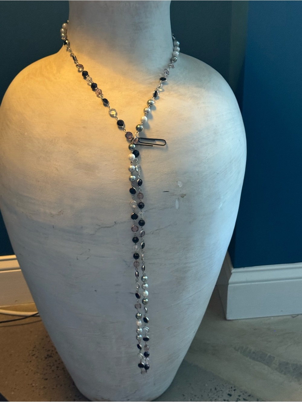 Premier Designs Beaded Necklace in Black, White/Cream & Clear